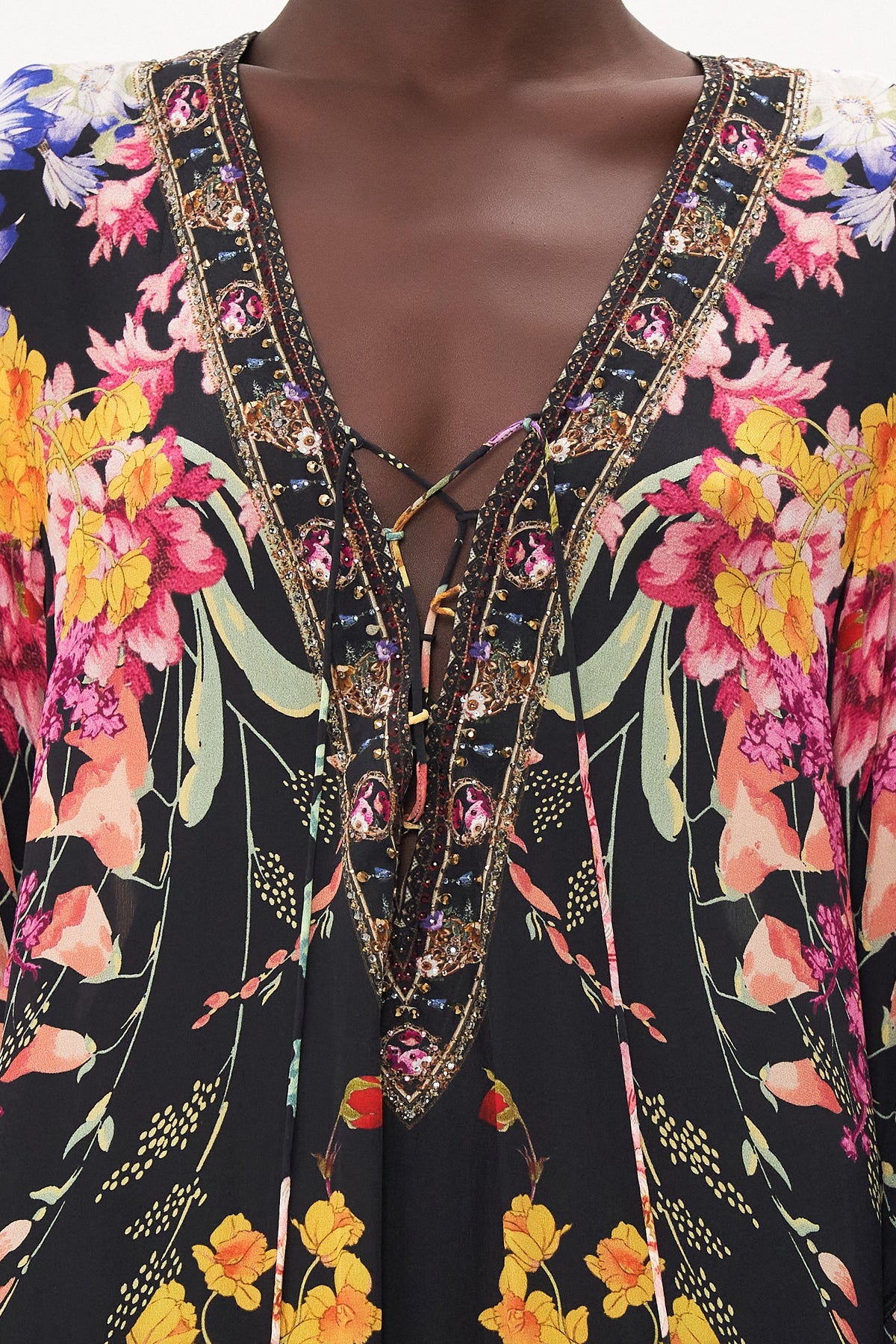 LACE UP DRESS WITH TIERED HEM LIBERTINE LADY