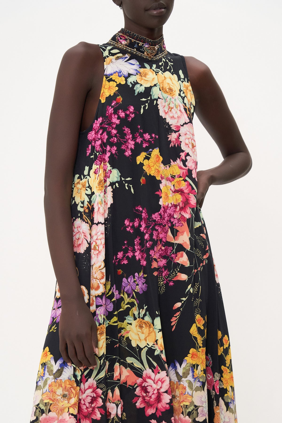 HIGH NECK WIDE FLARED JUMPSUIT LIBERTINE LADY