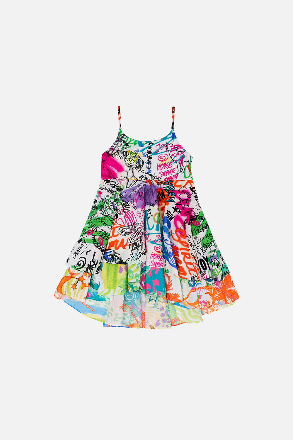 KIDS ROUND NECK TIERED DRESS 12-14 GRAFFITI THE WORLD