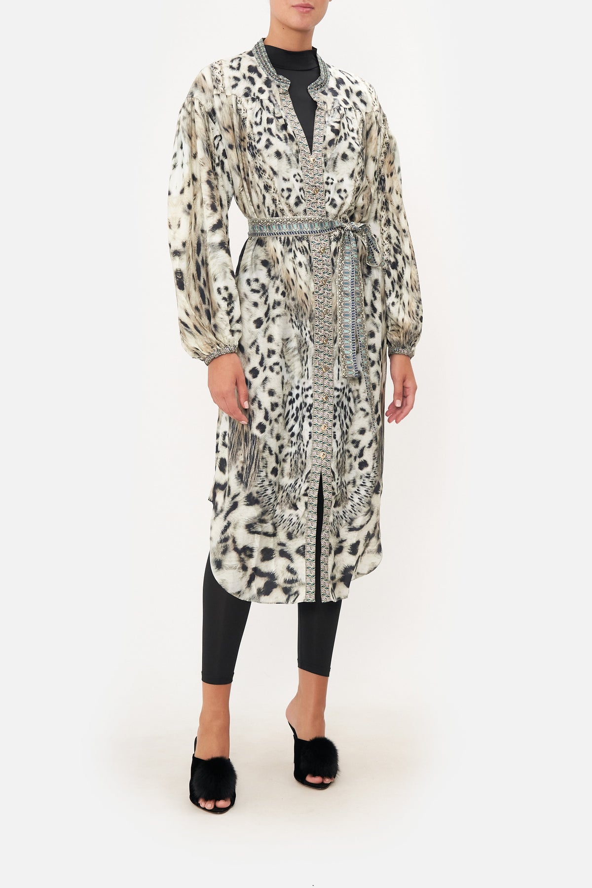 BLOUSON SLEEVE MIDI DRESS SNOW WHISPERS