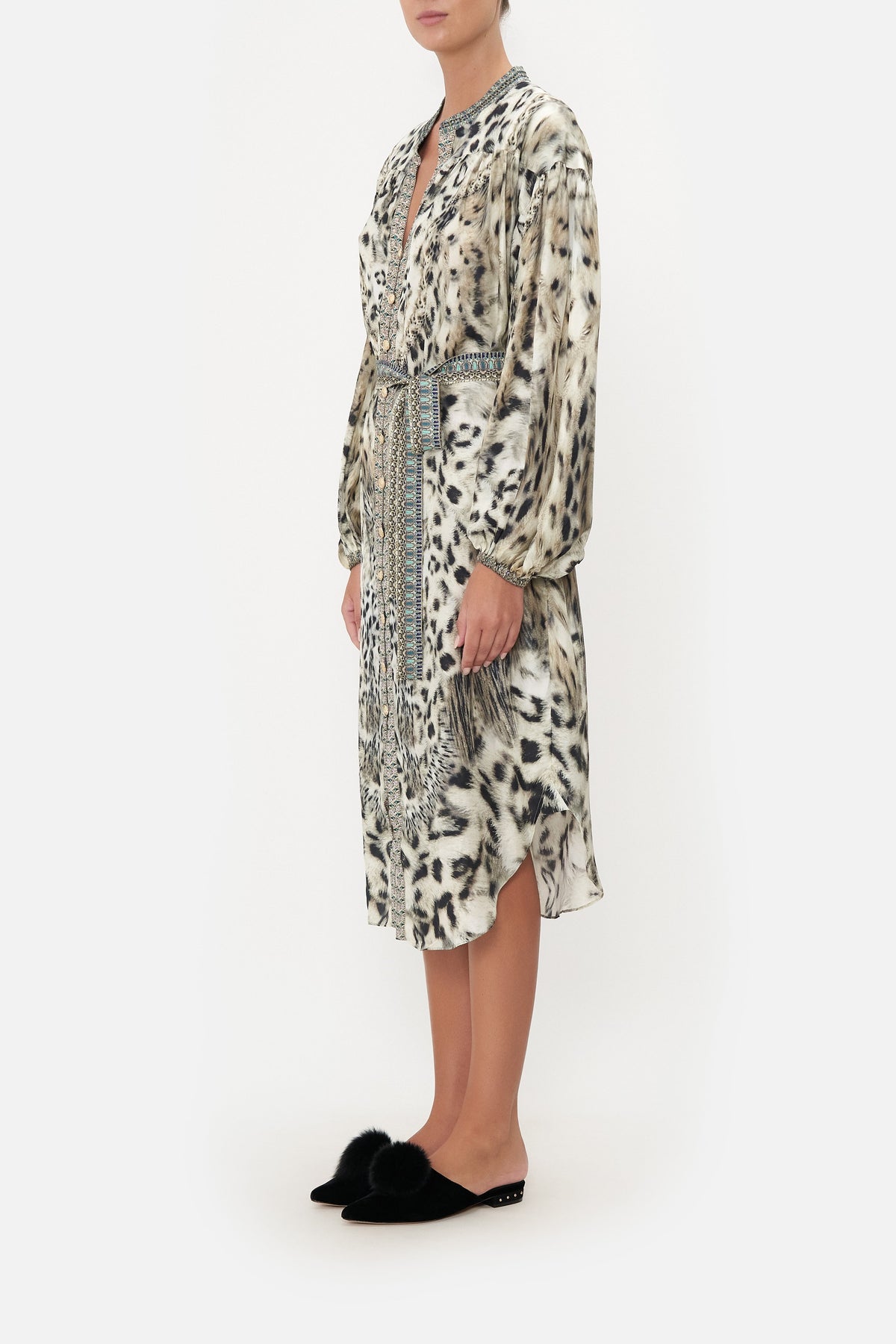 BLOUSON SLEEVE MIDI DRESS SNOW WHISPERS