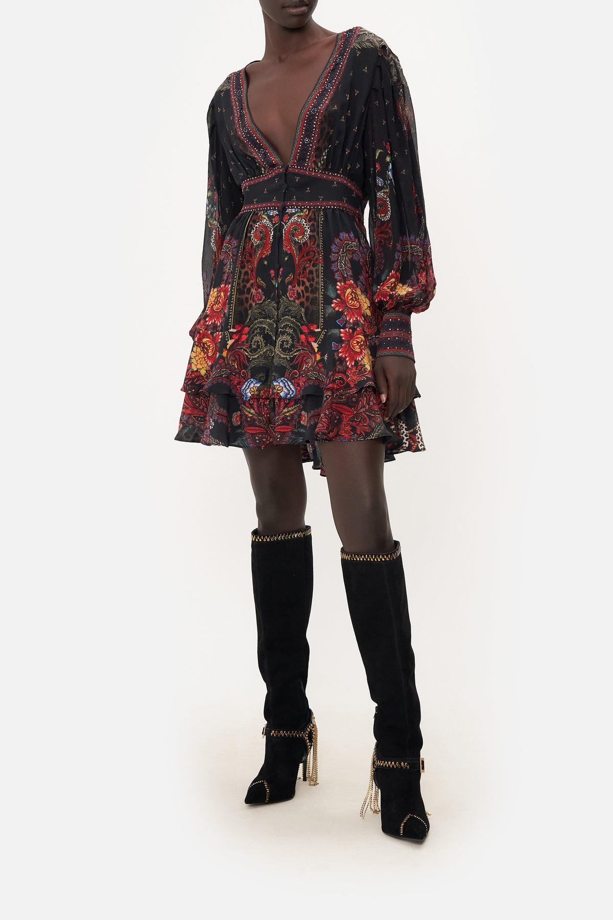 BUTTON FRONT FRILL DRESS WOODSTOCK ROCK