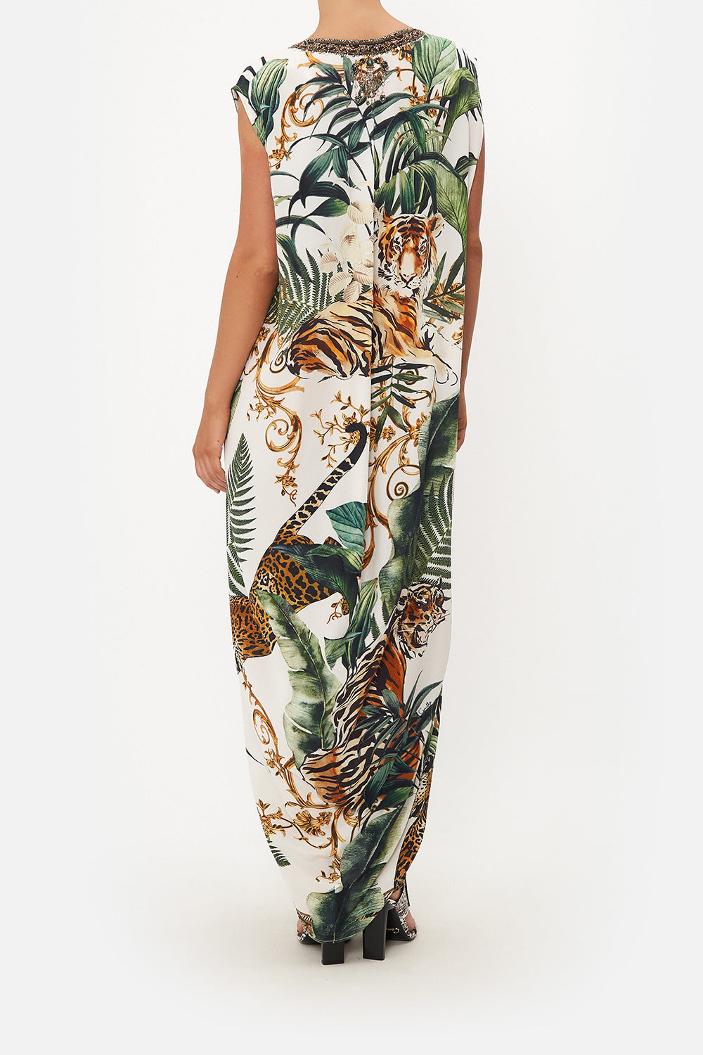 SLEEVELESS DRAPE BACK DRESS TIGER TRAP
