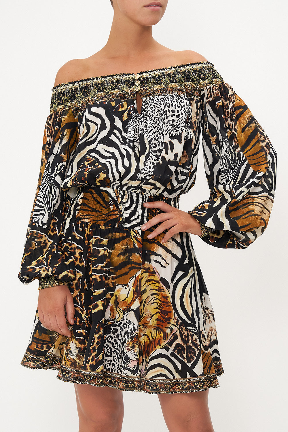 OFF SHOULDER SHORT DRESS WHATS NEW PUSSYCAT