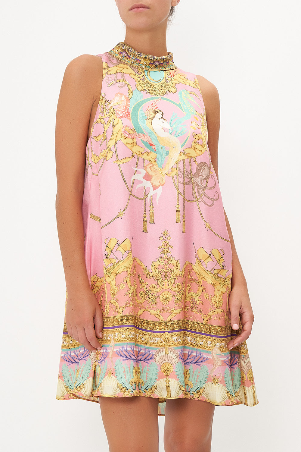 HIGH COLLAR SHIFT DRESS MERMAID MOTEL