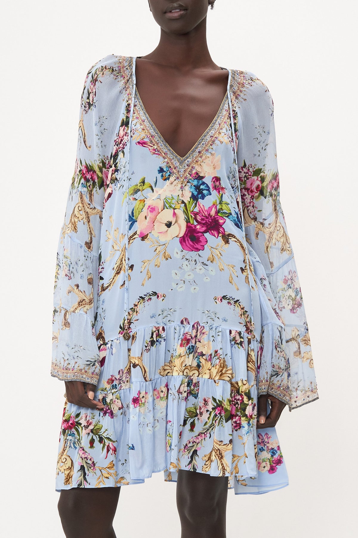 A-LINE GATHERED PANEL DRESS FLORAFUL