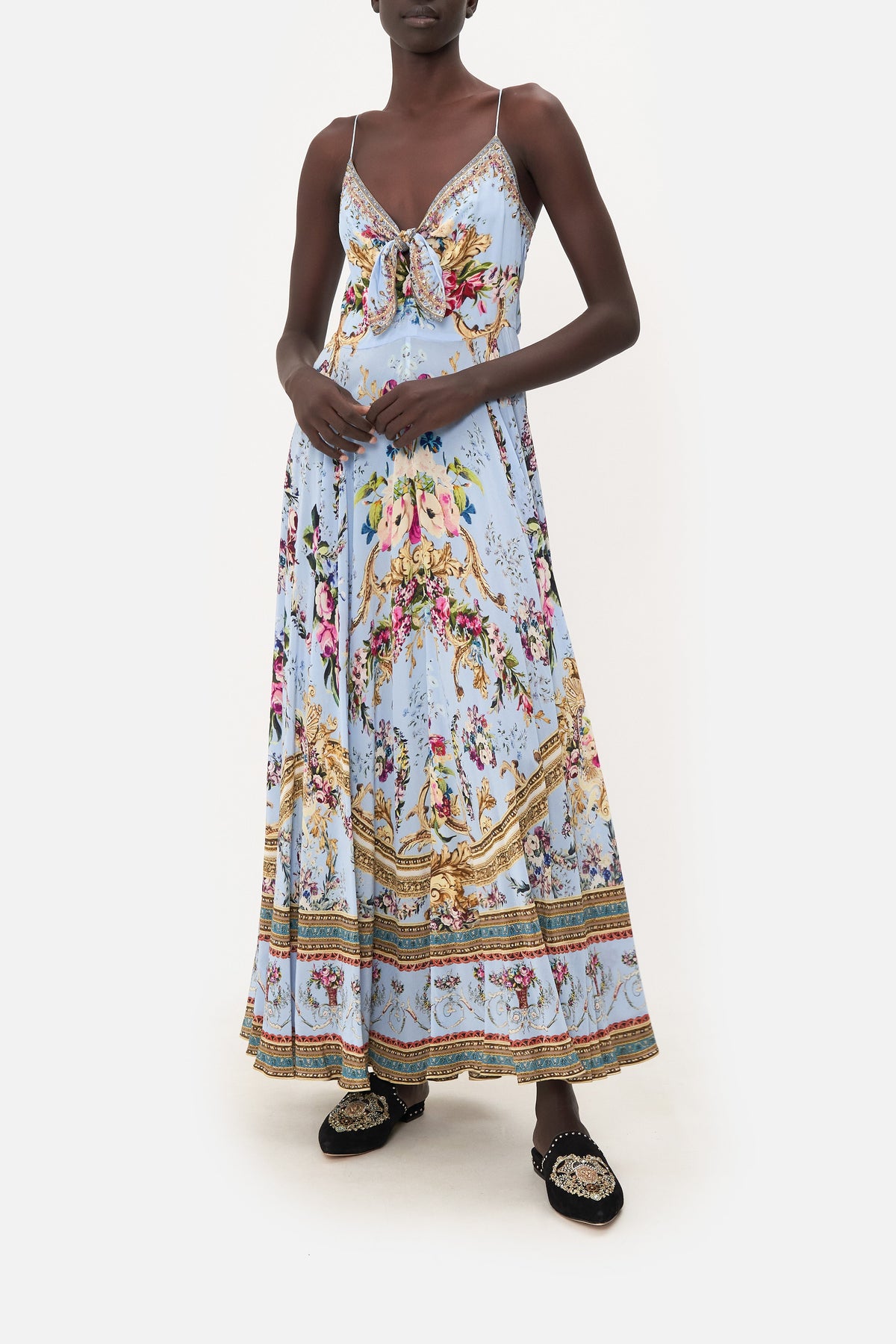 LONG DRESS WITH TIE FRONT FLORAFUL