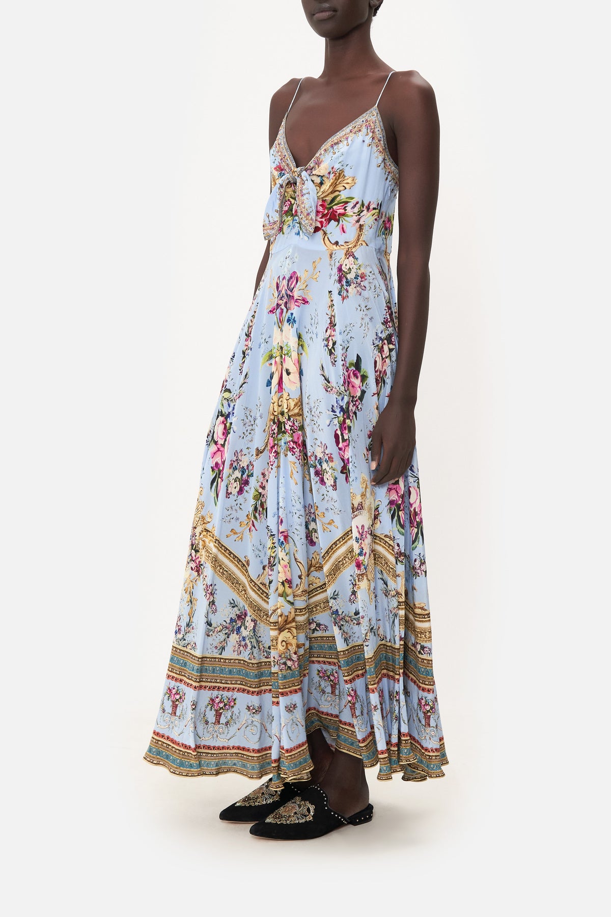 LONG DRESS WITH TIE FRONT FLORAFUL