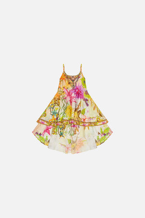 Kids Round Neck Tiered Dress  4-10 How Does Your Garden Grow print by CAMILLA