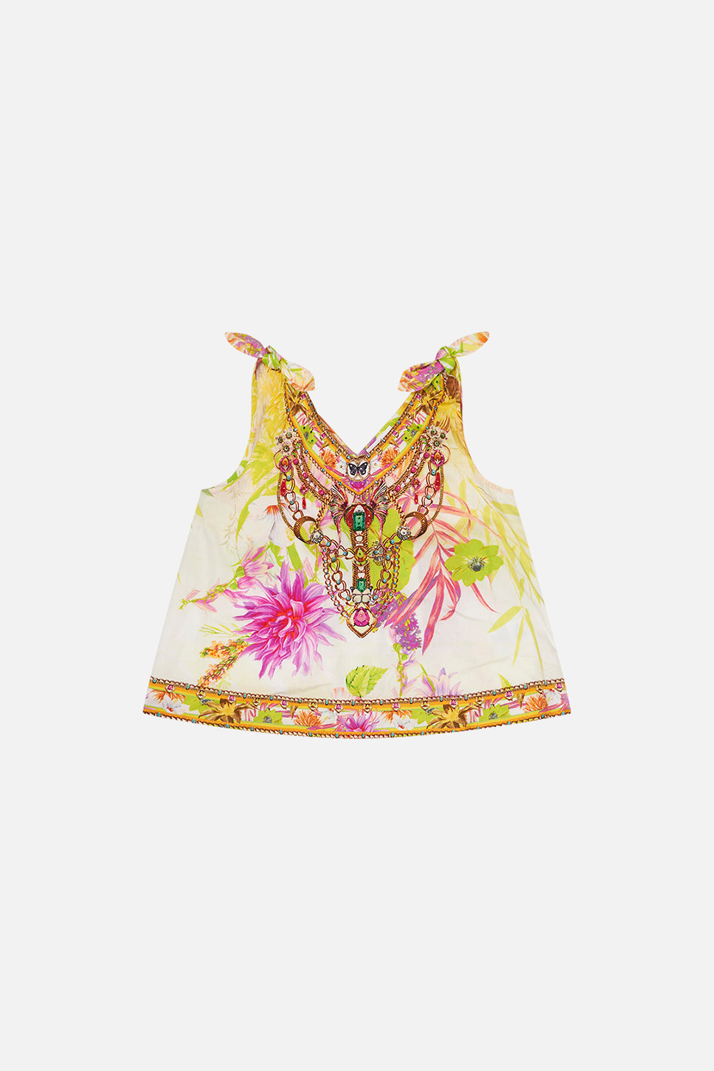 Kids Tie Shoulder Top 4-10 How Does Your Garden Grow print by CAMILLA