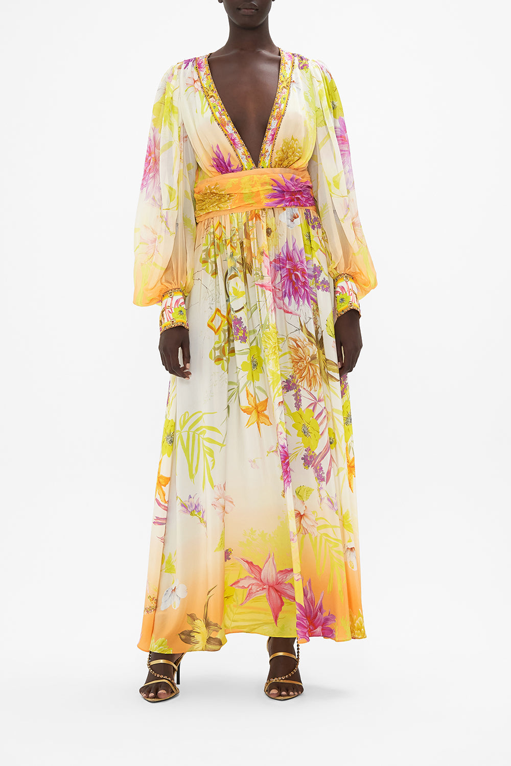 Long Dress With Blouson Sleeve How Does Your Garden Grow print by CAMILLA