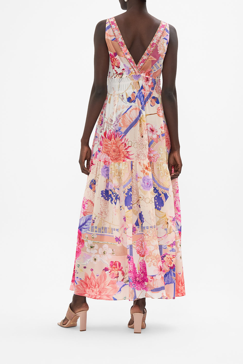 SHIRRED WAIST DETAIL LONG DRESS ROSE BED RENDEZVOUS