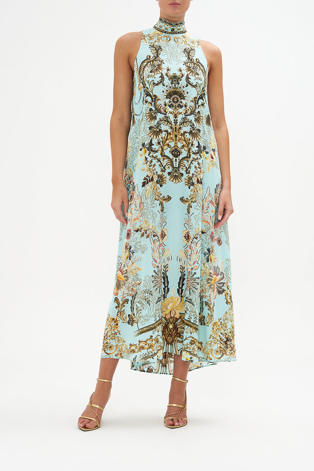 High Neck Dress With Back Neck Tie Adieu Yesterday print by CAMILLA