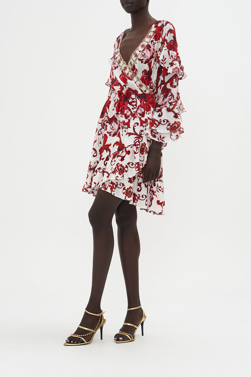 SHORT WRAP DRESS WITH RUFFLES CROWN OF THORNS