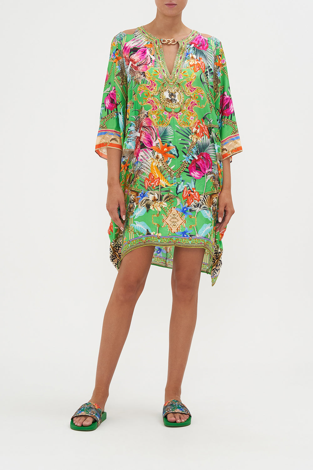 Batwing Cutout Short Kaftan Curious And Curiouser print by CAMILLA