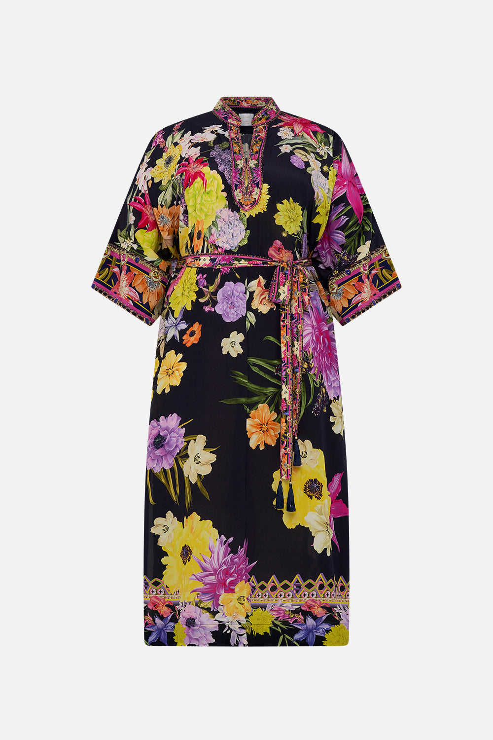 CAMILLA plus size floral silk kaftan in Peace Be With You print
