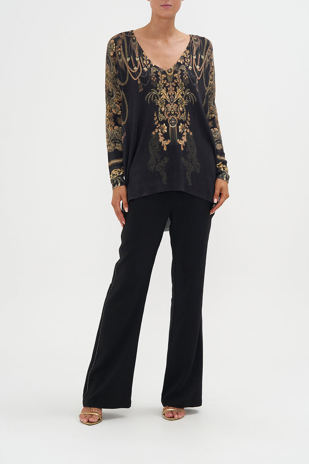 V Neck Printed Jumper The Night Is Noir print by CAMILLA