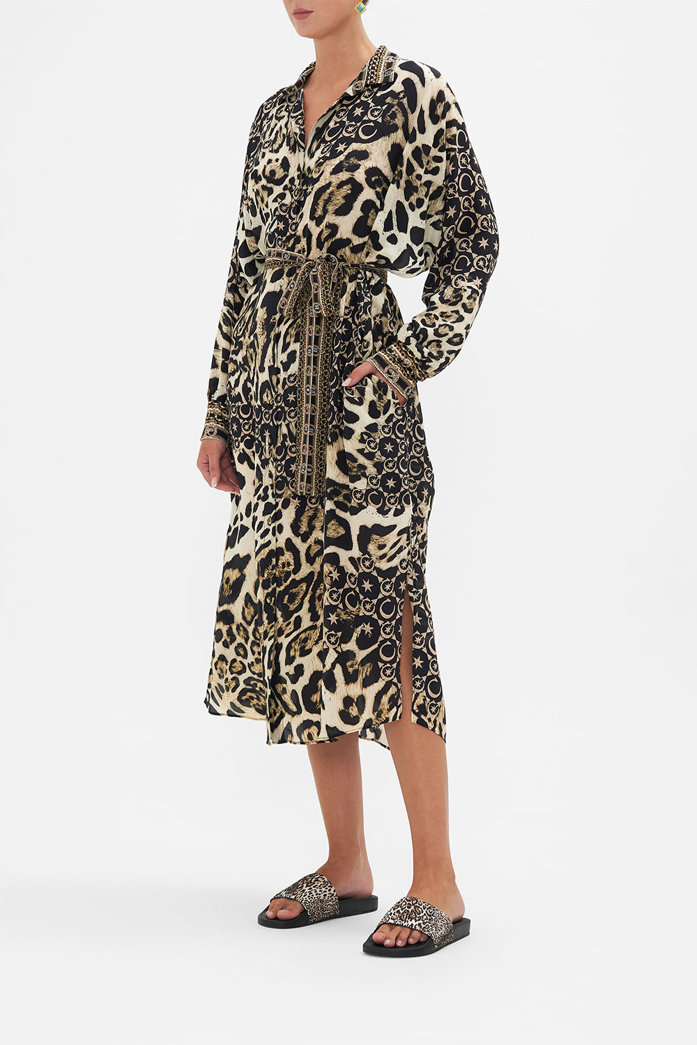 COLLARED BUTTON THROUGH DRESS WITH JERSEY CUFF WILDCAT SOIREE