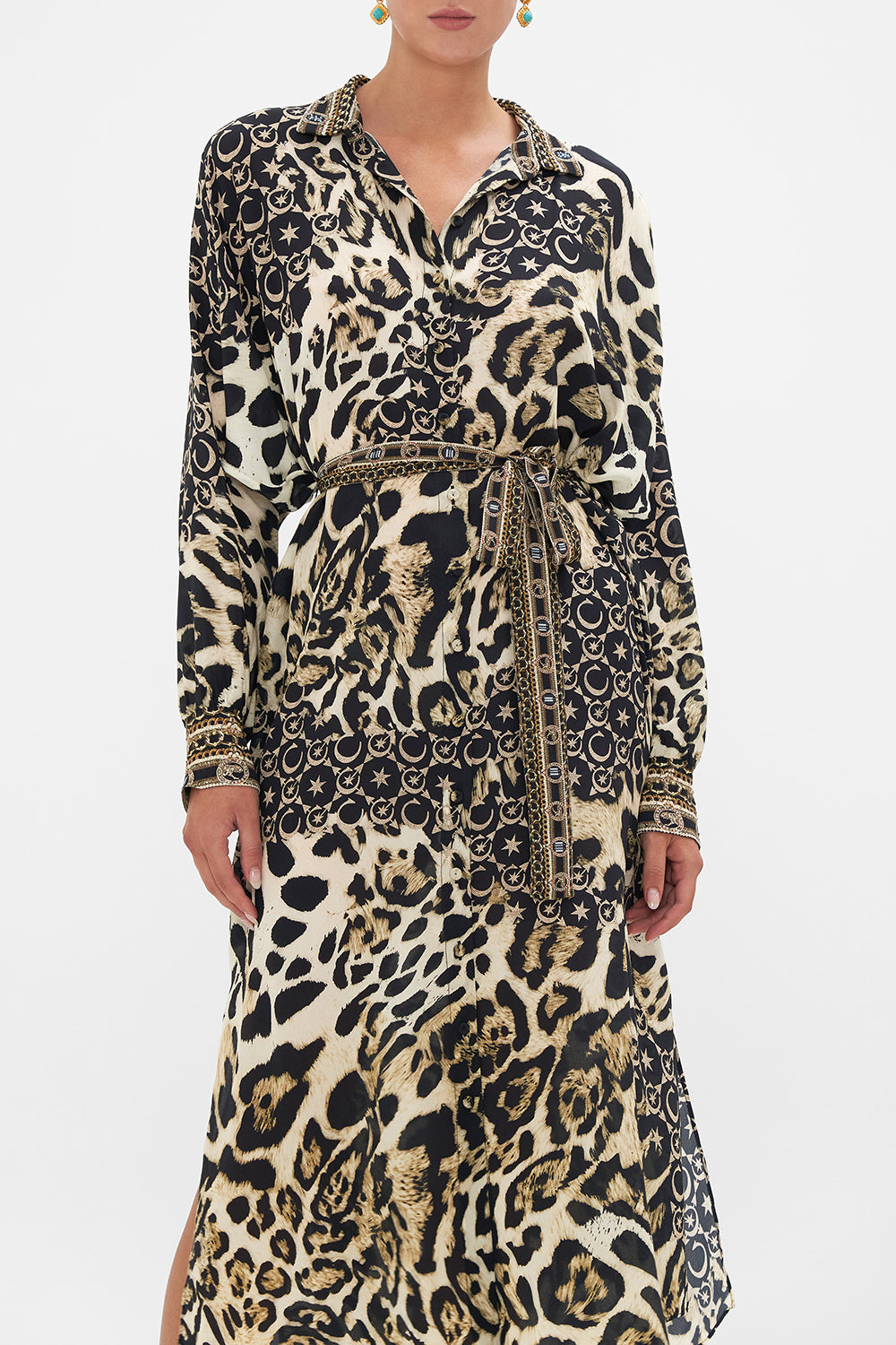 COLLARED BUTTON THROUGH DRESS WITH JERSEY CUFF WILDCAT SOIREE