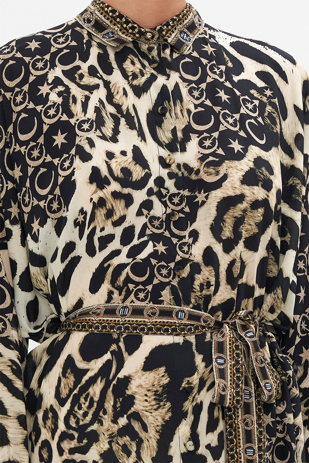 COLLARED BUTTON THROUGH DRESS WITH JERSEY CUFF WILDCAT SOIREE