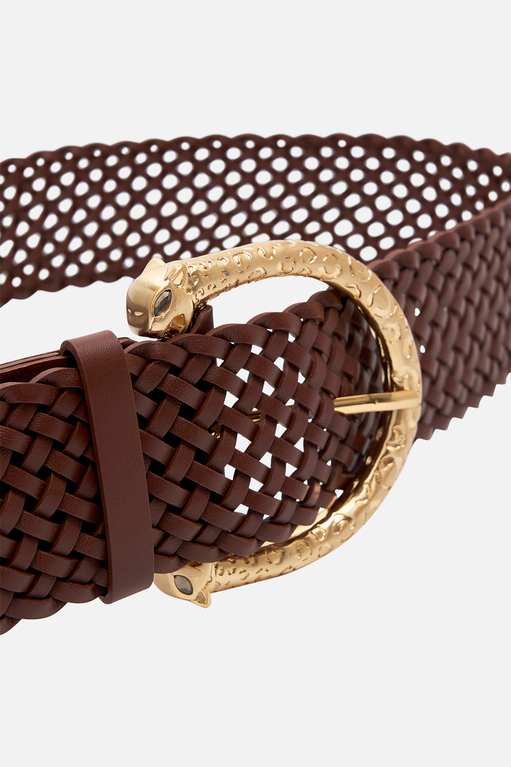 BRAIDED LEOPARD BUCKLE BELT TAN