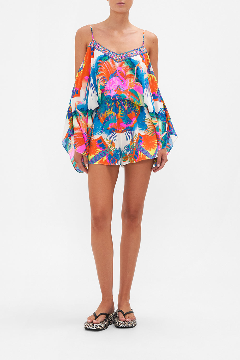 DROP SHOULDER PLAYSUIT FLAMENCO FLAMINGO