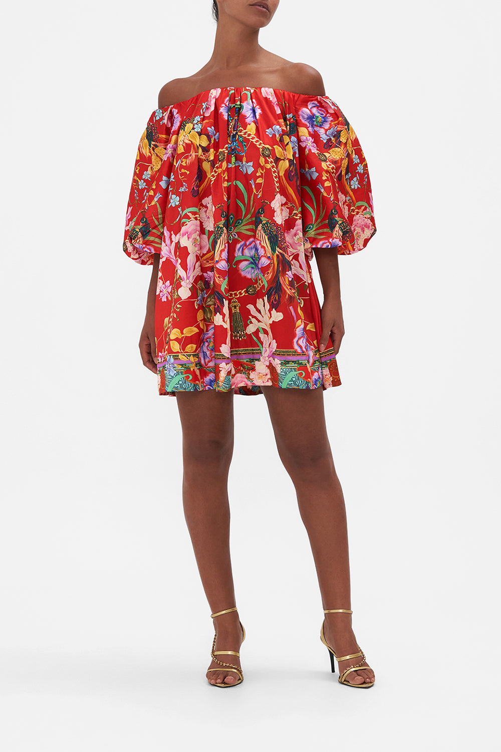 OFF SHOULDER PUFF DRESS RUFFLE SOME FEATHERS