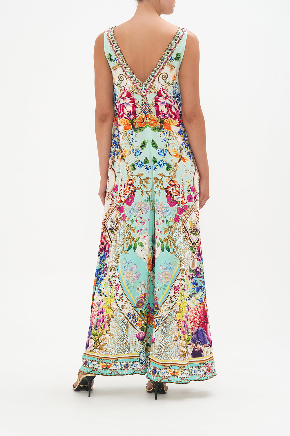 V NECK FLARED JUMPSUIT HONEY HONEY