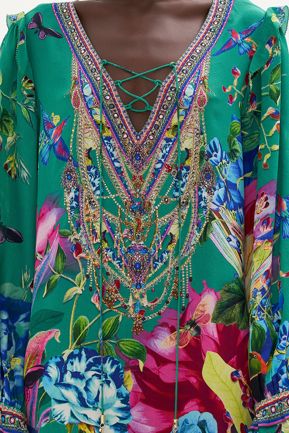 RUFFLE LACE UP DRESS RUN FROM PARADISE