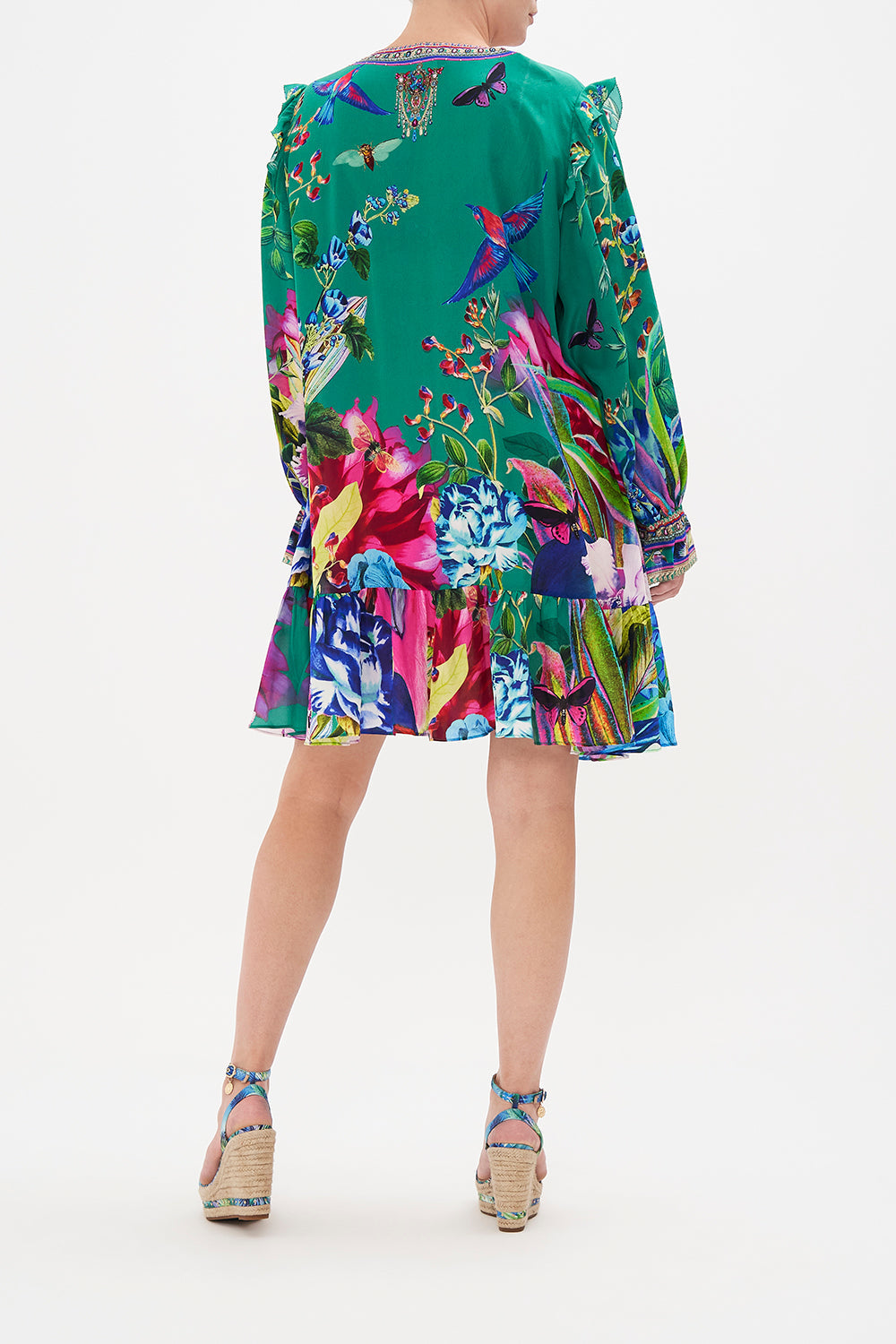 RUFFLE LACE UP DRESS RUN FROM PARADISE