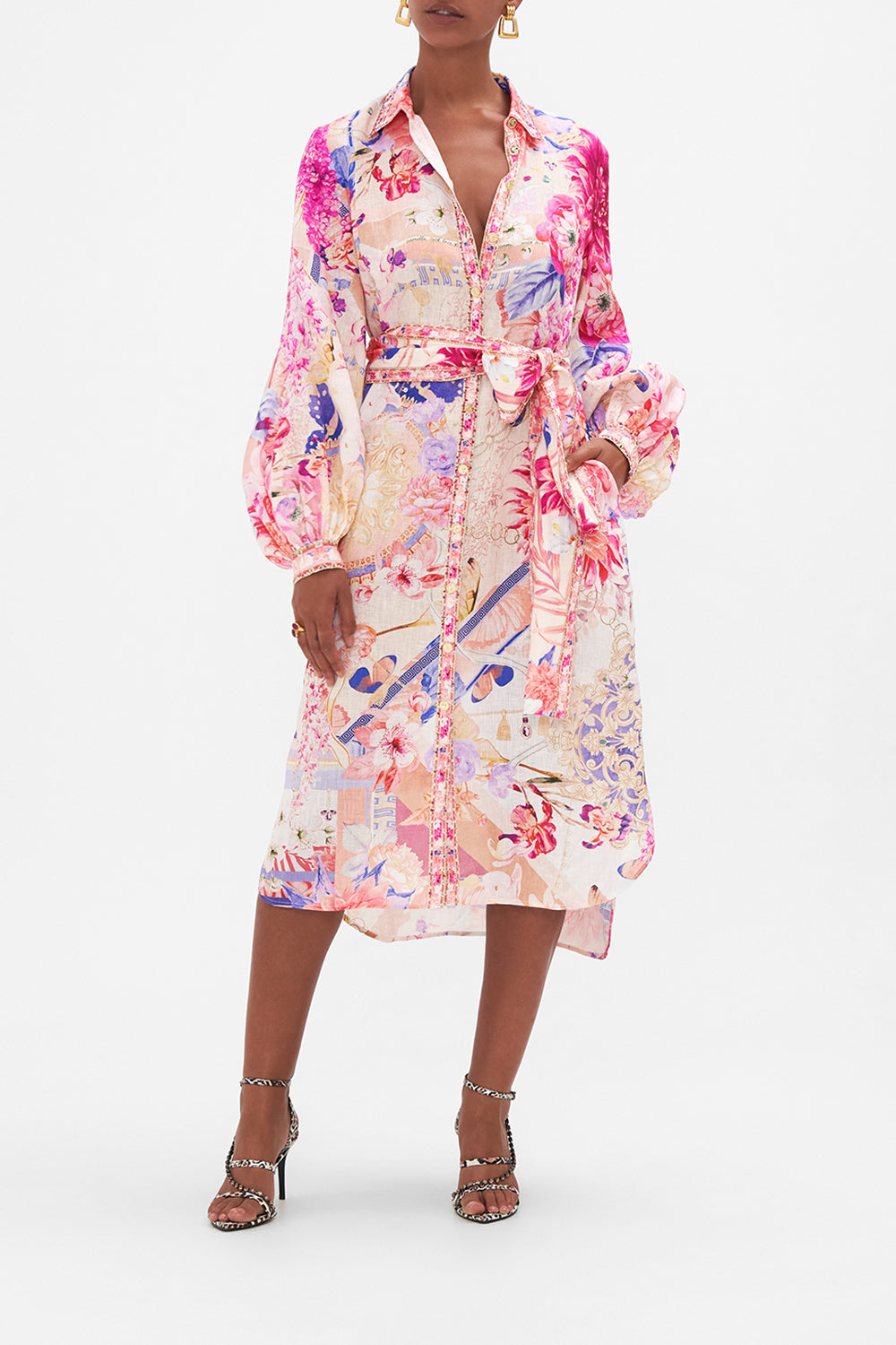 High Low Midi Shirt Dress Rose Bed Rendezvous print by CAMILLA