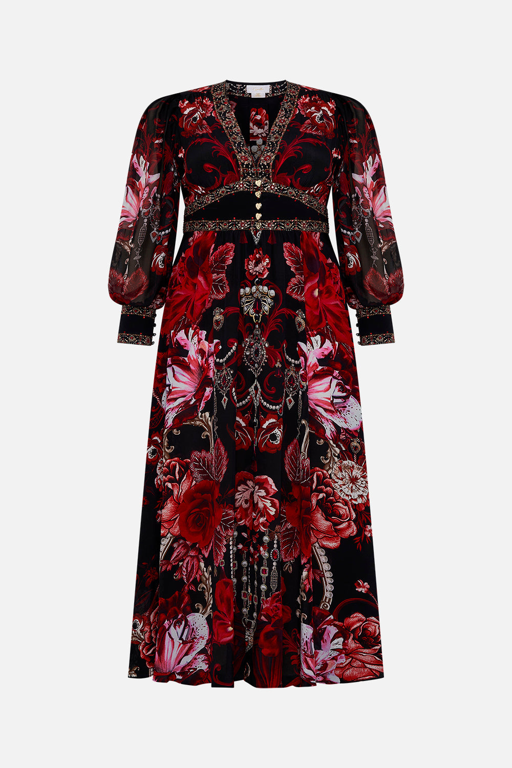 SHAPED WAISTBAND DRESS WITH GATHERED SLEEVES SISTERHOOD OF THE ROSE