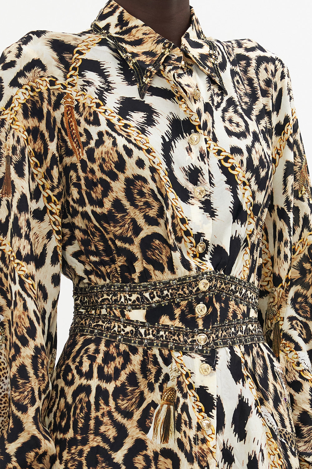 WAISTBAND LONG DRESS WITH COLLAR ROLE CALL