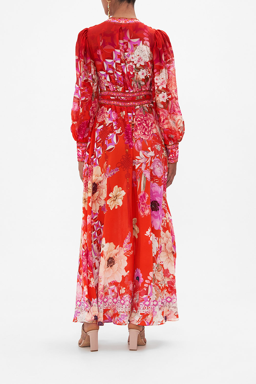 SHAPED WAISTBAND DRESS WITH GATHERED SLEEVES SECRET GARDEN