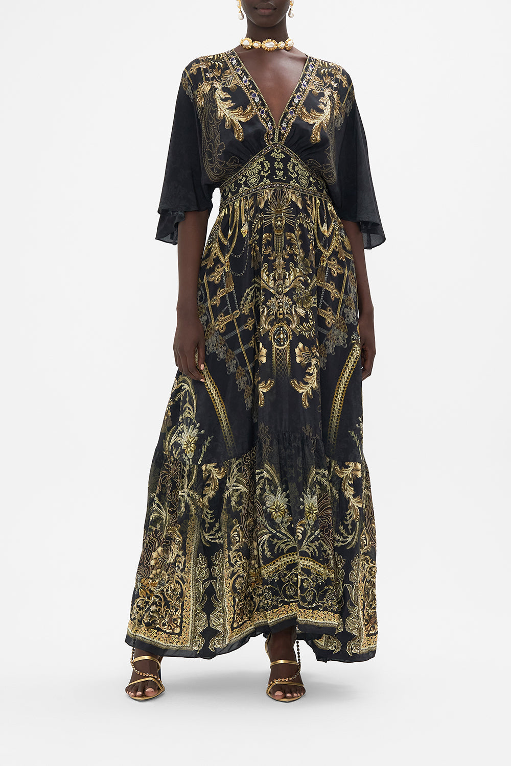 Waisted Dress With Hem Ruffle The Night Is Noir print by CAMILLA