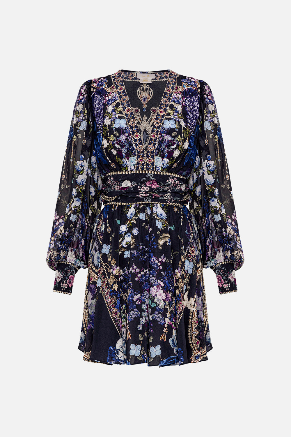 SHORT DRESS WITH BLOUSON SLEEVE OBSIDIAN BLOOM