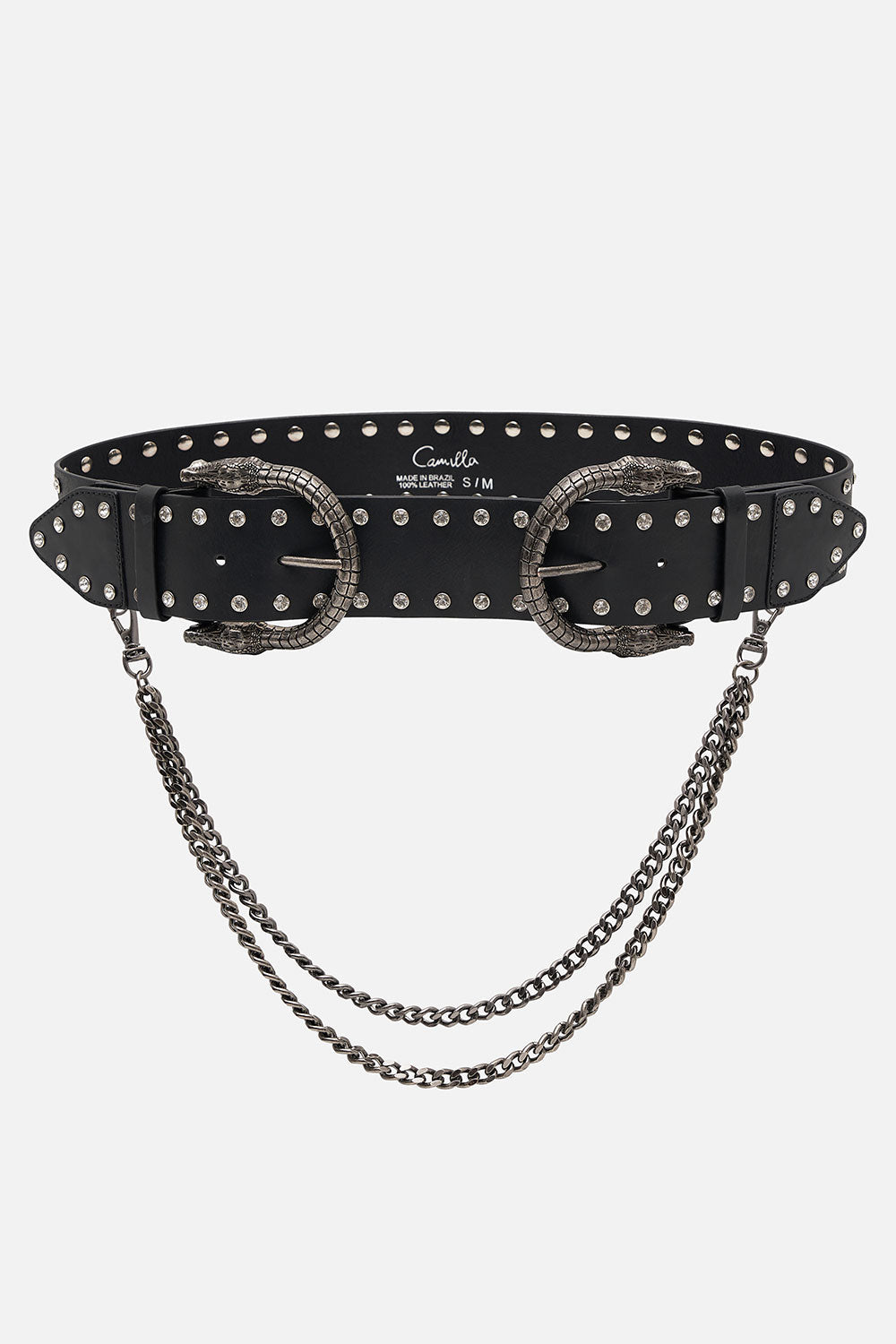 DOUBLE CROC LEATHER BELT SOLID BLACK