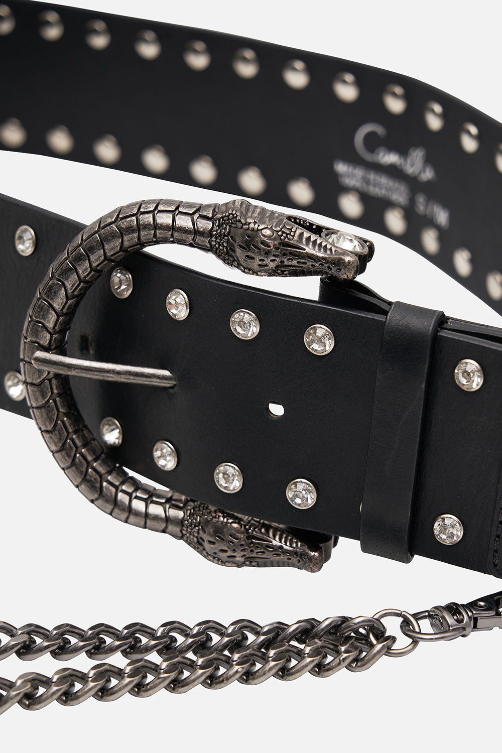 DOUBLE CROC LEATHER BELT SOLID BLACK