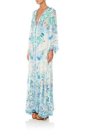 KIMONO SLEEVE DRESS WITH SHIRRING DETAIL HEAD IN THE CLOUDS