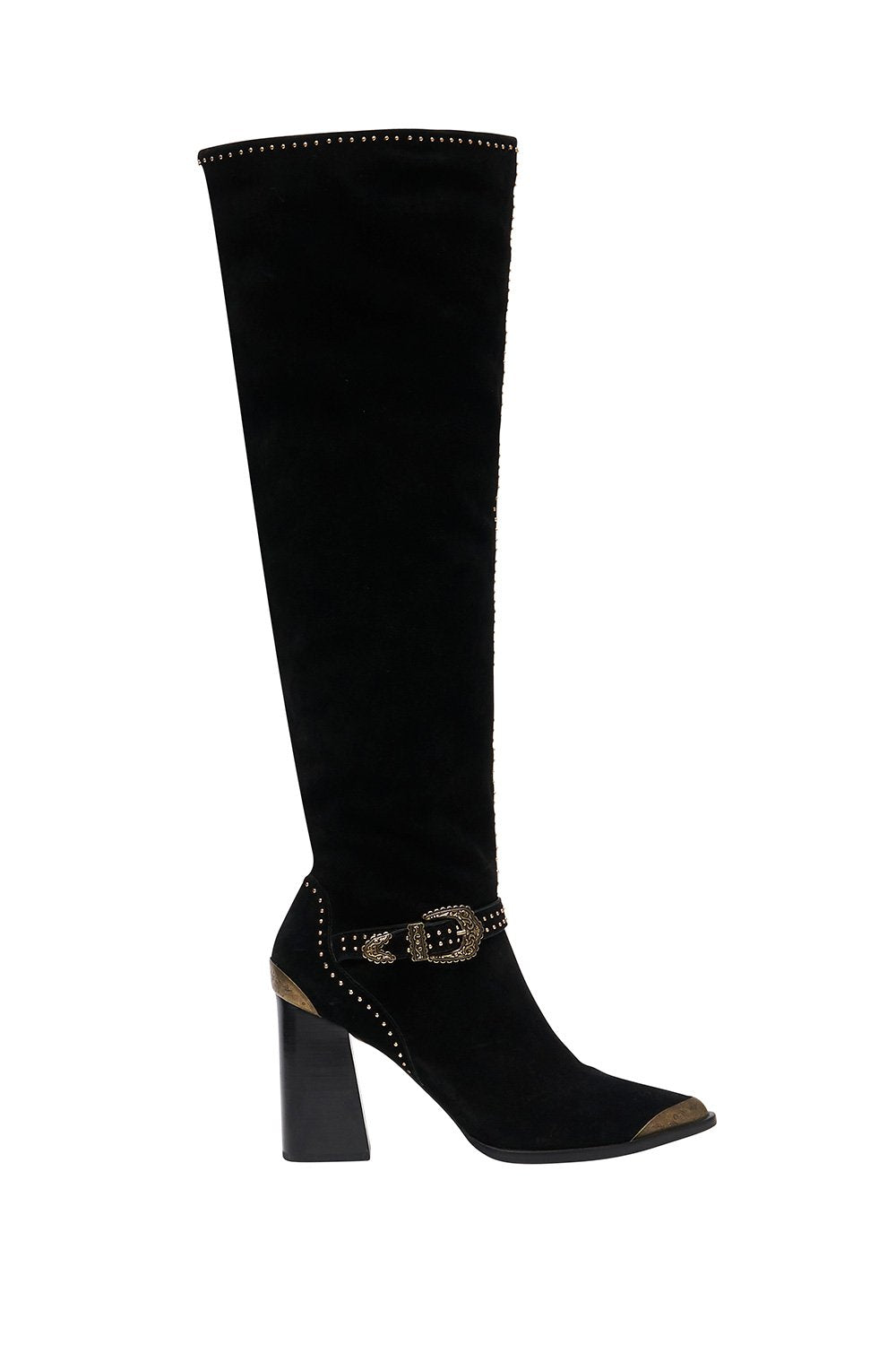 KNEE HIGH HEEL BUCKLE BOOT FLIGHT OF AMUN-RA