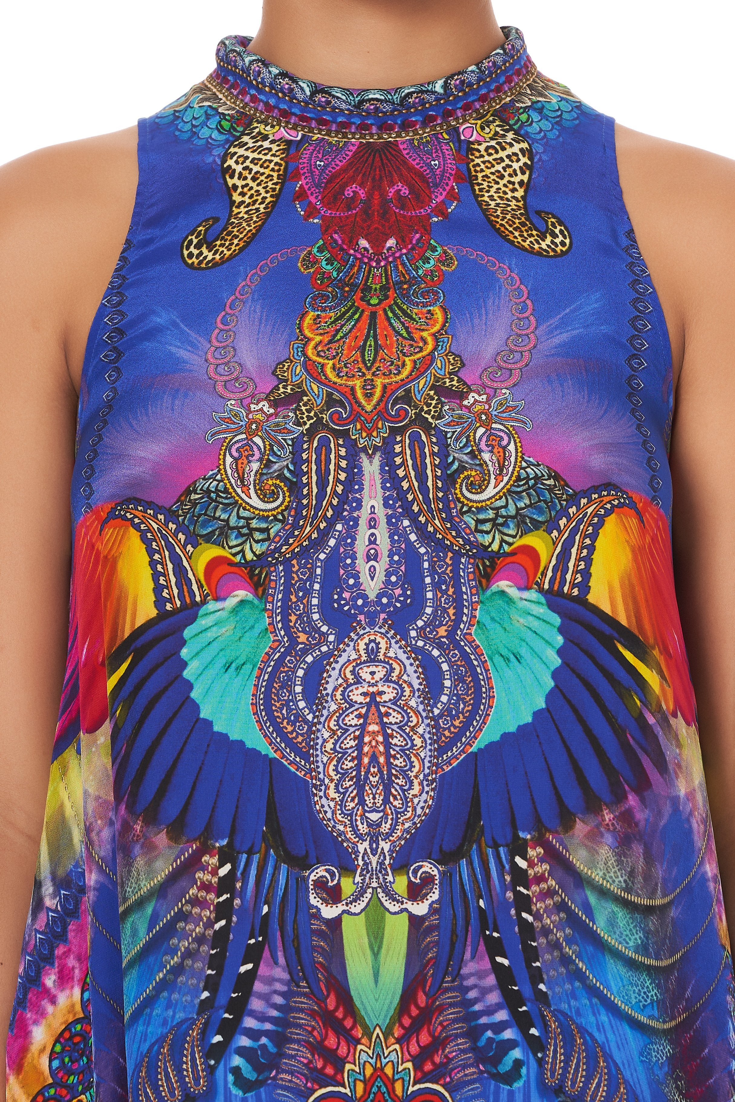 HIGH NECK DRESS WITH BACK NECK TIE PSYCHEDELICA
