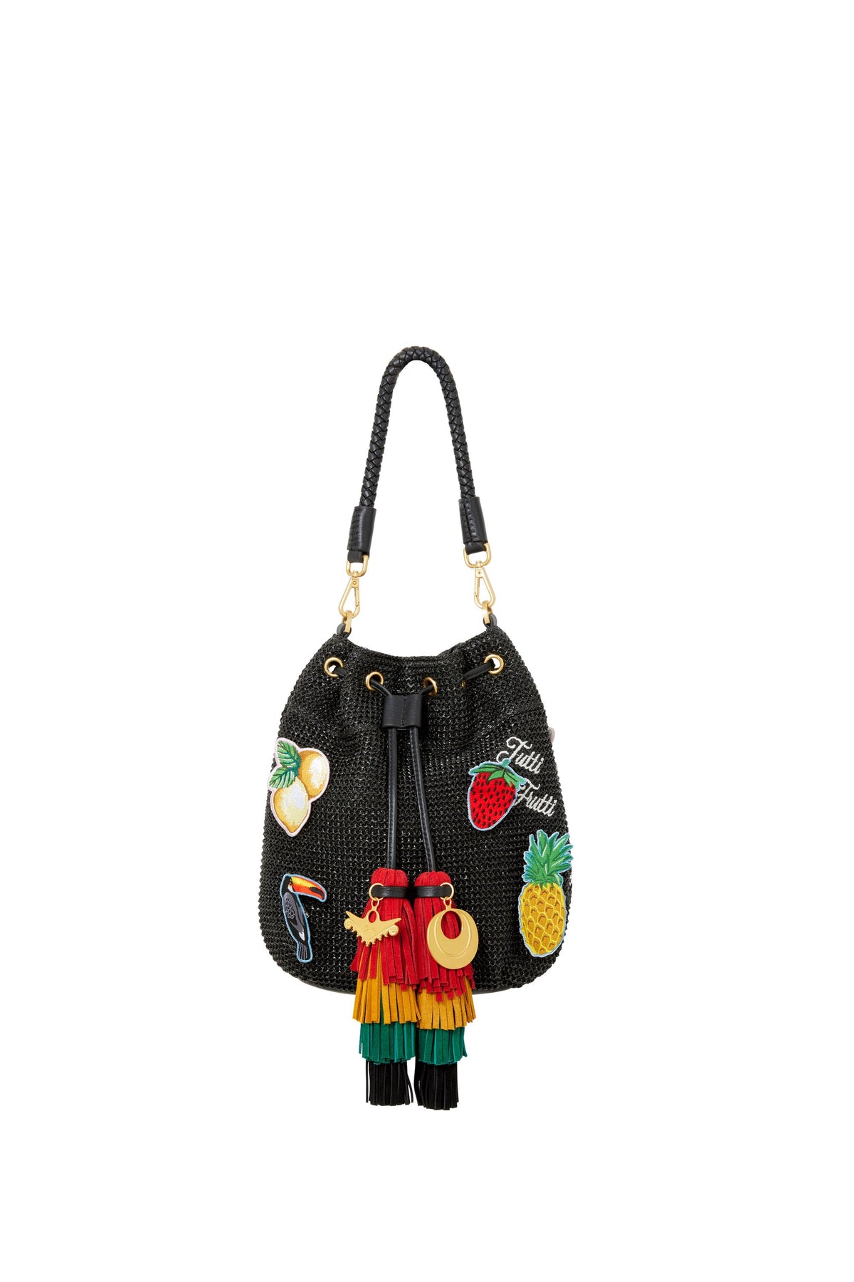 BLACK DRAWSTRING BUCKET BAG