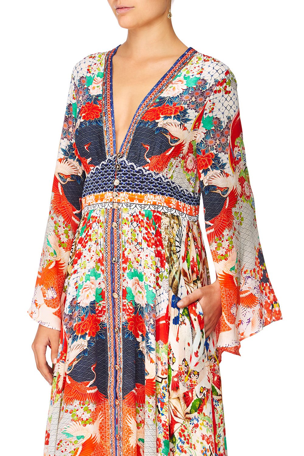 CAMILLA GEISHA GIRL KIMONO SLEEVE DRESS W SHIRRING DETAIL