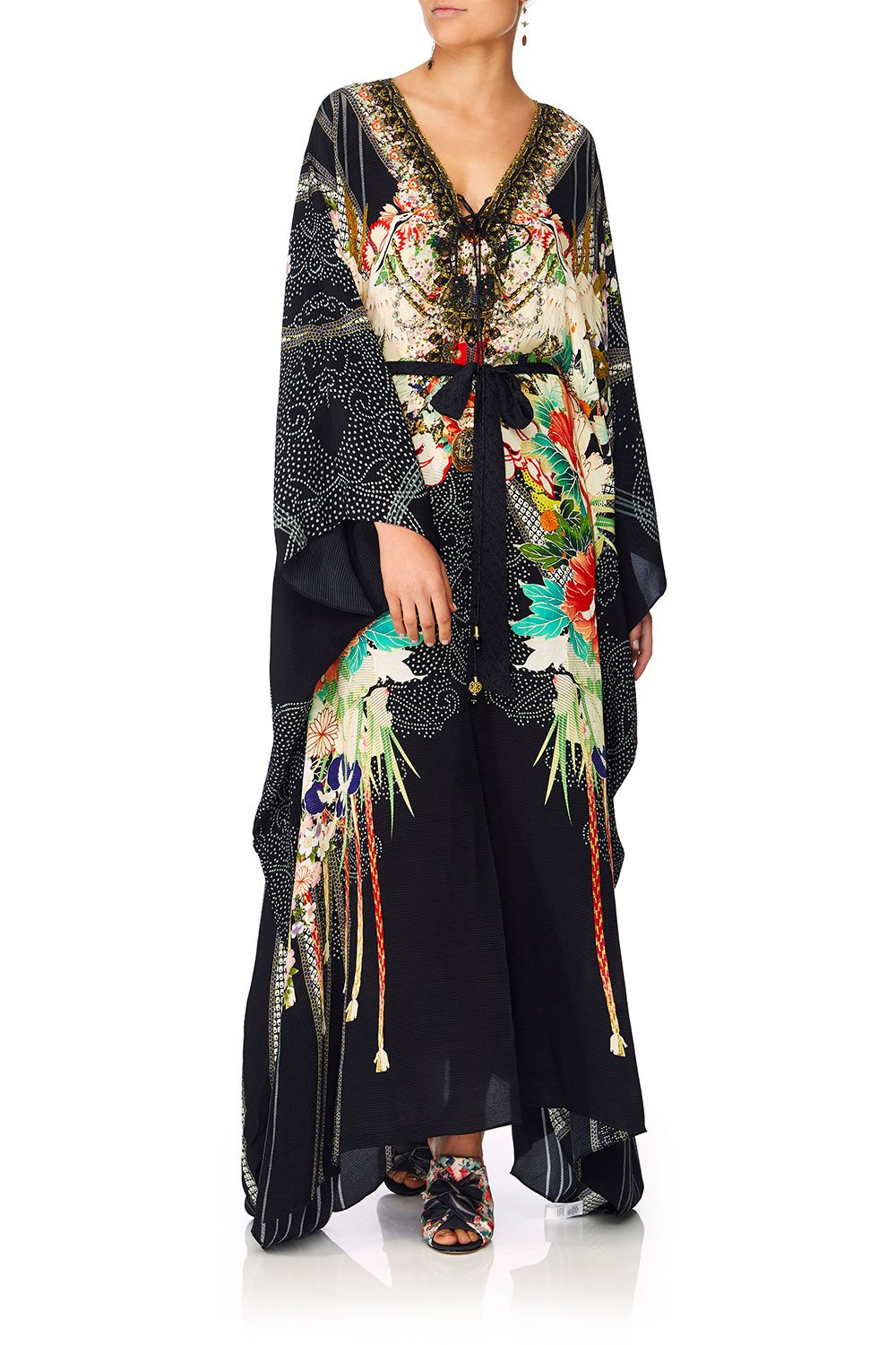 CAMILLA QUEEN OF KINGS SPLIT HEM LACE UP KAFTAN