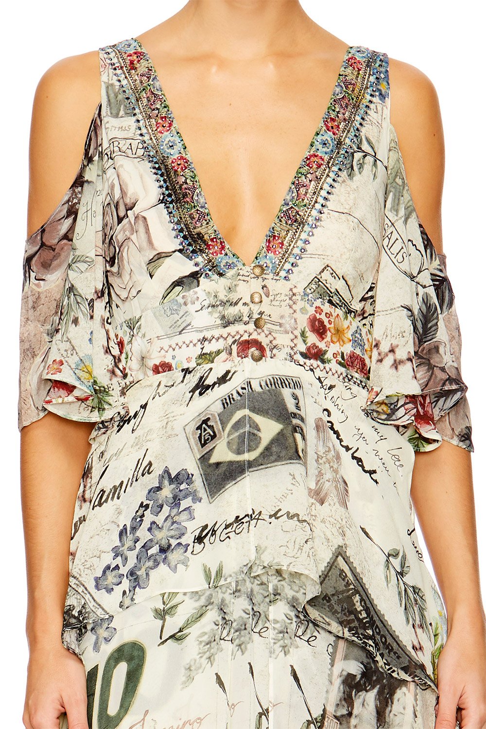 MEMORY LANE LONG DRESS W PEPLUM OVERLAY