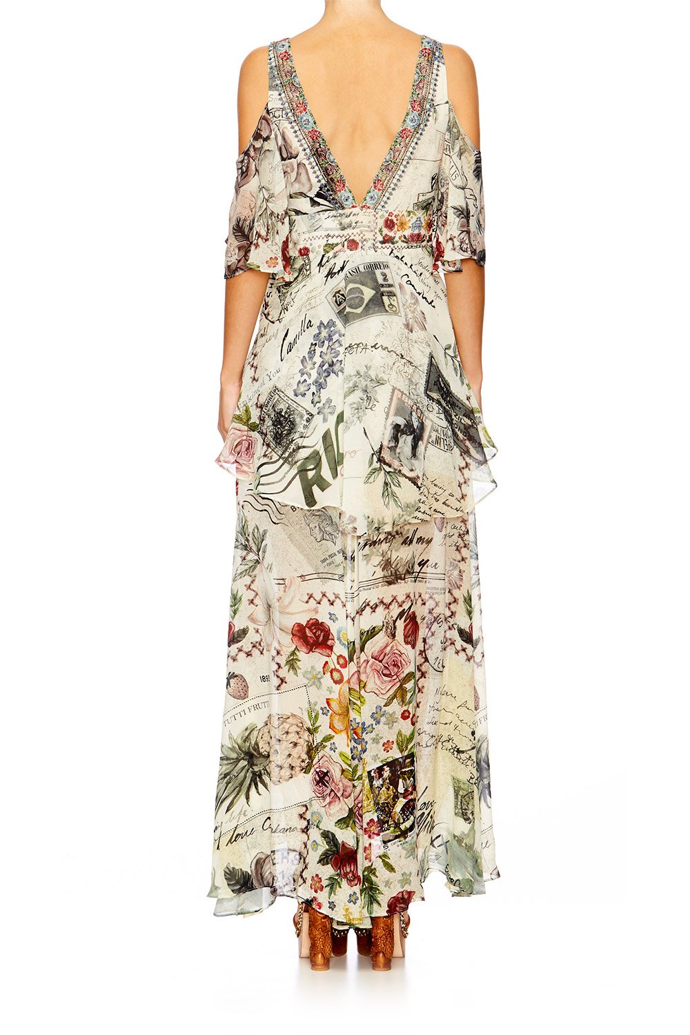 MEMORY LANE LONG DRESS W PEPLUM OVERLAY