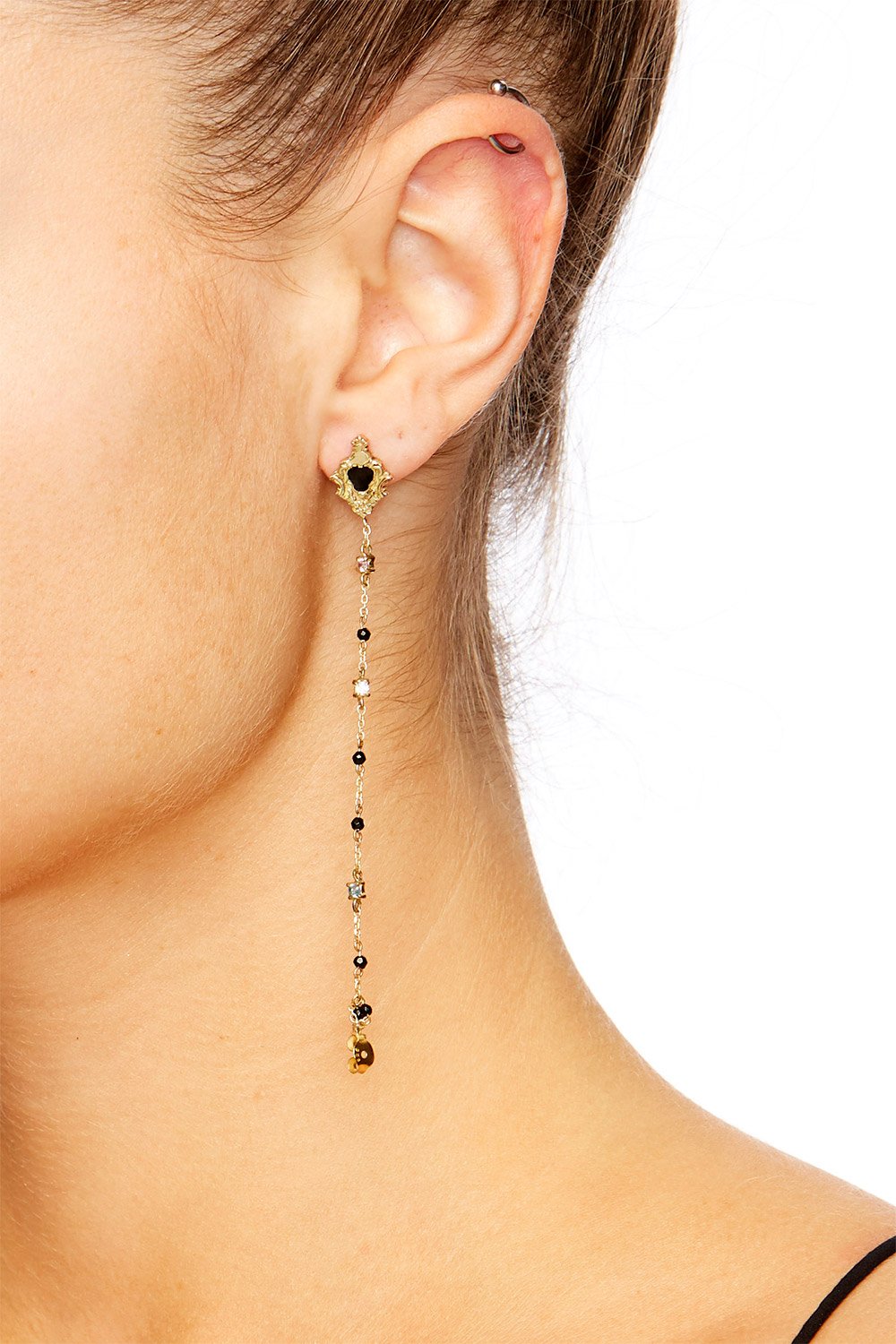 GOLD BRASS BEADED CHAIN STUDS