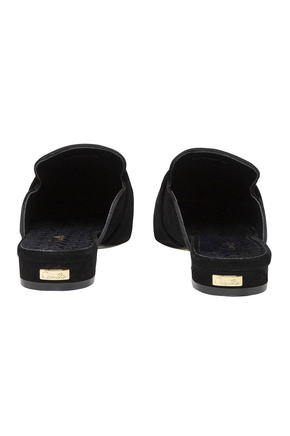 CAMILLA BLACK SQUARE TOE SLIPPER WITH STRAP