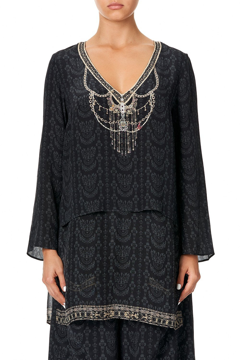 CAMILLA BLOUSE WITH SIDE SPLIT UNDERLAY PROVINCIAL PETAL