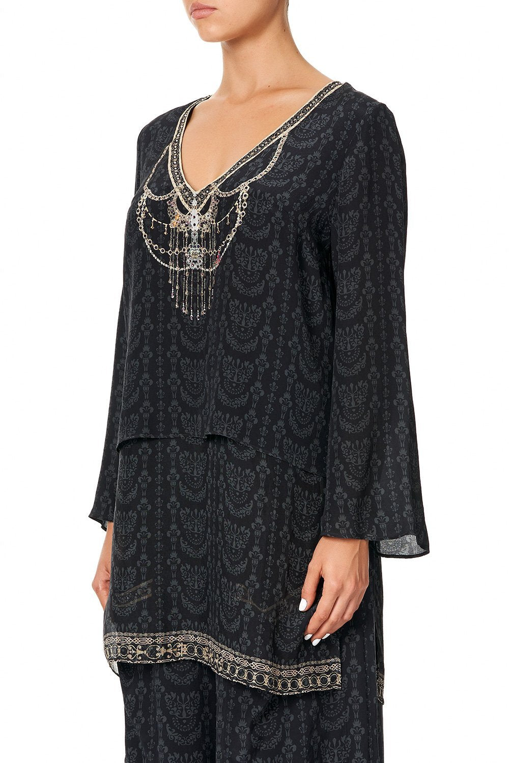 CAMILLA BLOUSE WITH SIDE SPLIT UNDERLAY PROVINCIAL PETAL